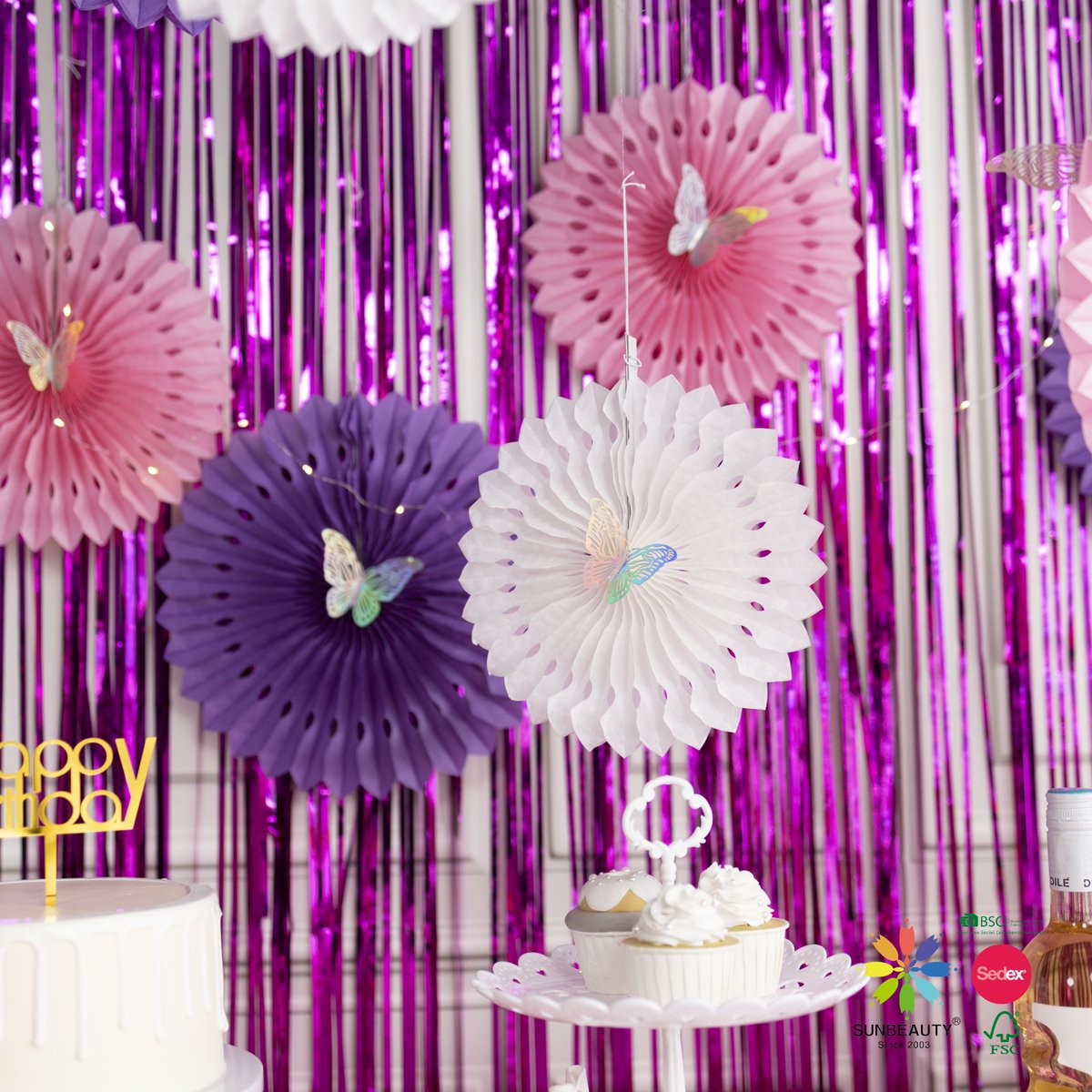 💜✨ Create a whimsical wonderland with our paper fans, foil curtains, and butterfly wall stickers that will transport you to a blooming garden paradise. 🌷 sunbeauty.com/occasions/seas…
