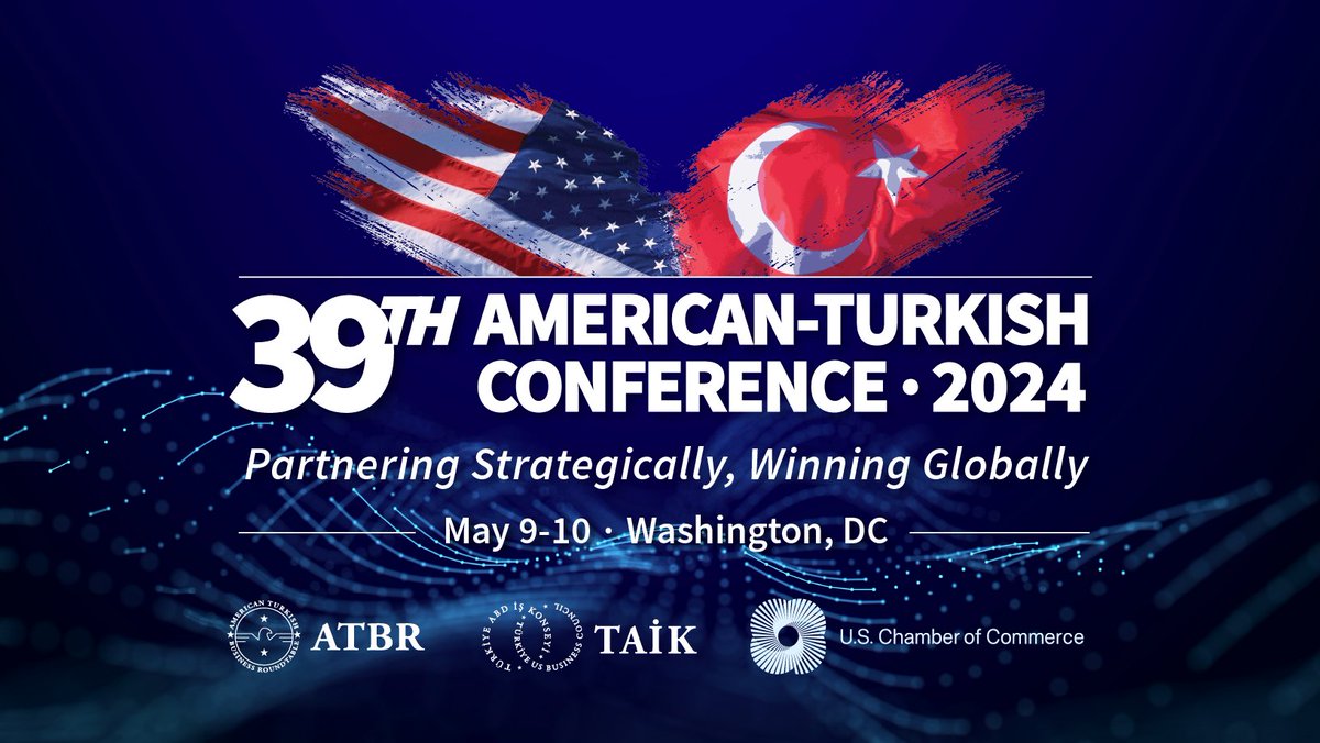 📢 #ATC için Kemerlerinizi Bağlayın!

Bu yıl 39'uncusunu 9-10 Mayıs tarihlerinde Washington, D.C. 'de #ATBR ve <a href="/USChamber/">U.S. Chamber</a> ile iş birliğinde düzenleyeceğimiz American-Turkish Conference (ATC) için geri sayım başladı⌛️

♟️Politika
🛡️Savunma
☀️Enerji
🚋Altyapı
💱Ticaret