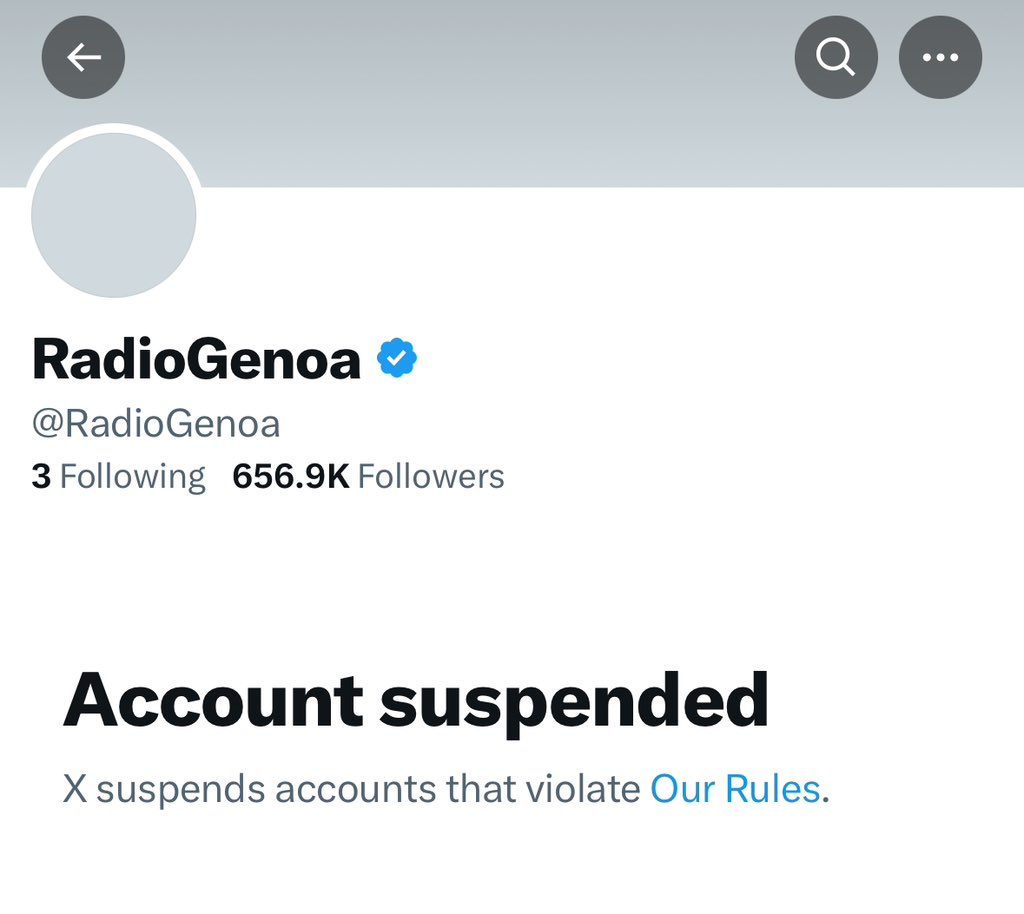 X suspends news outlet @radiogenoa with over 656,000 followers. The account grew popular for sharing news and videos highlighting illegal migration in Europe. The account owners, were not given any specific reason for the suspension. CC: @elonmusk @x