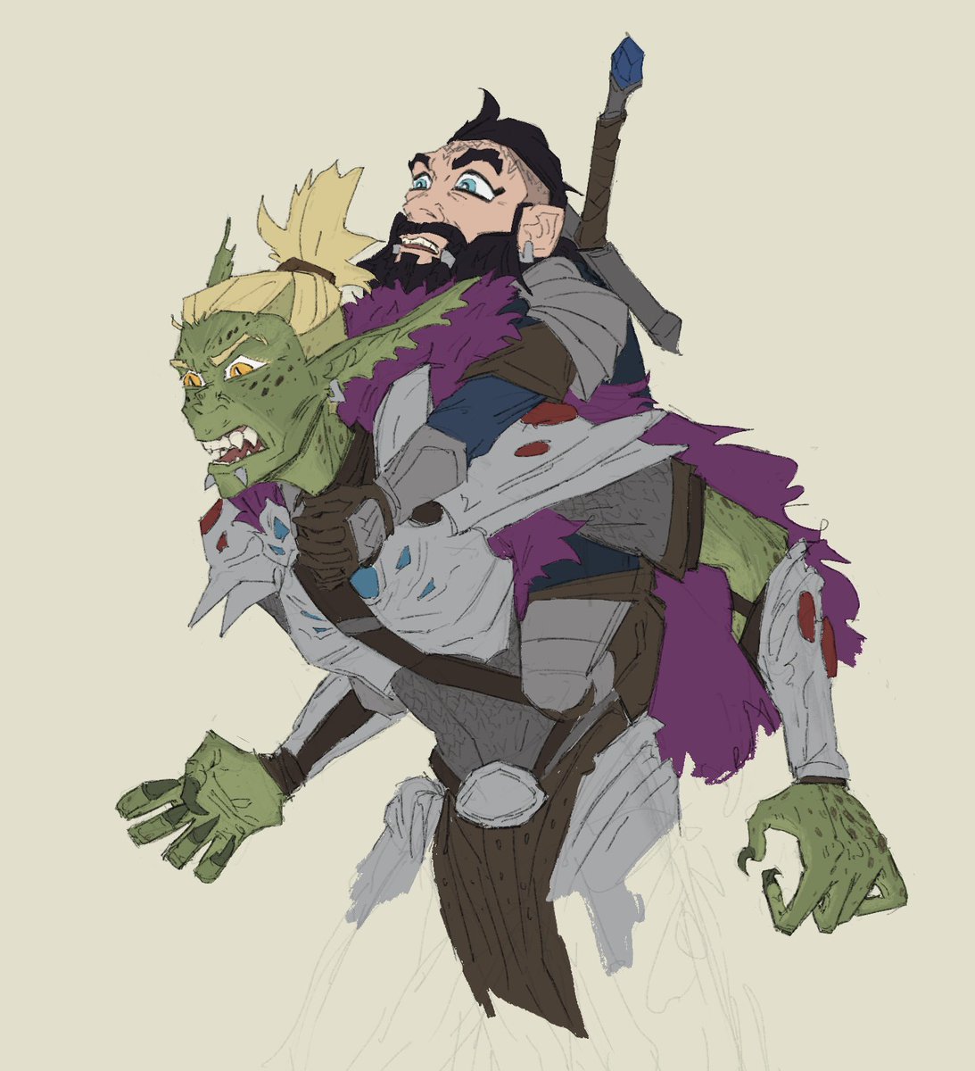 Had a DnD situation recently! Mi'riam carried her little halfling colleague for logistic reasons and it was hilarious #dnd5e