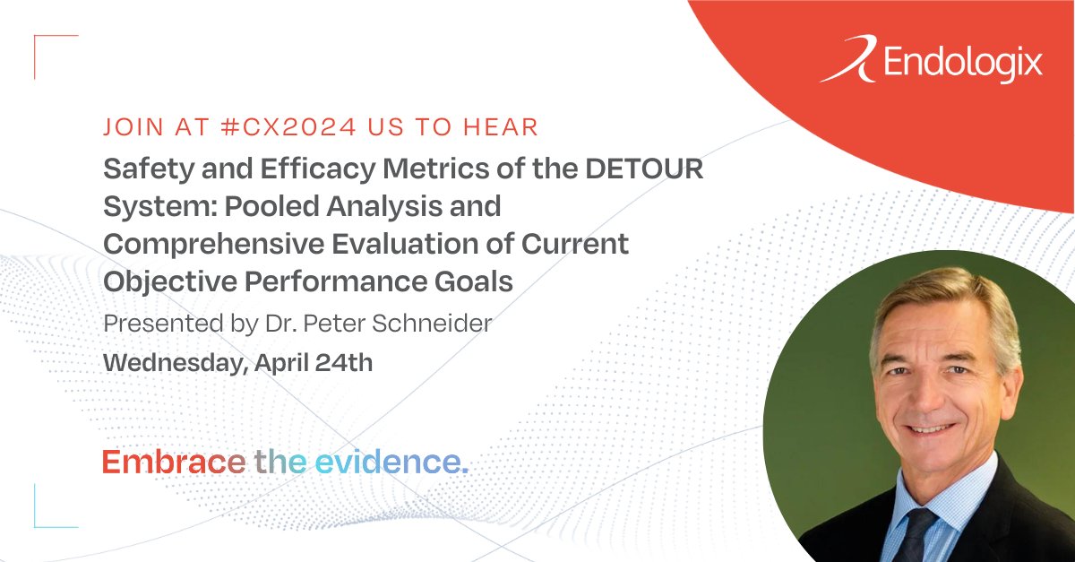 Join us today at the CX Symposium as Dr. Peter Schneider presents on the 'Safety and Efficacy Metrics of the DETOUR System.' Stay updated with the latest advancements in complex PAD! cxsymposium.com #CX2024 #ComplexPAD