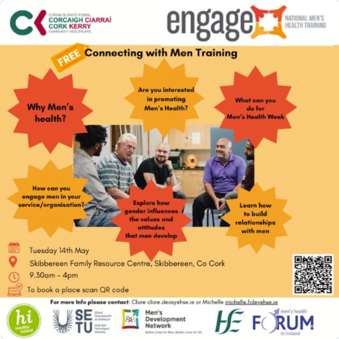 ℹ️ ENGAGE Connecting with Men is a 1-day workshop delivered by Health Promotion & Improvement. Register for the Skibbereen course here ➡️ bit.ly/3JffImP @corkcoco @HealthyIreland @HSELive @HSEHealthW @thewcdp