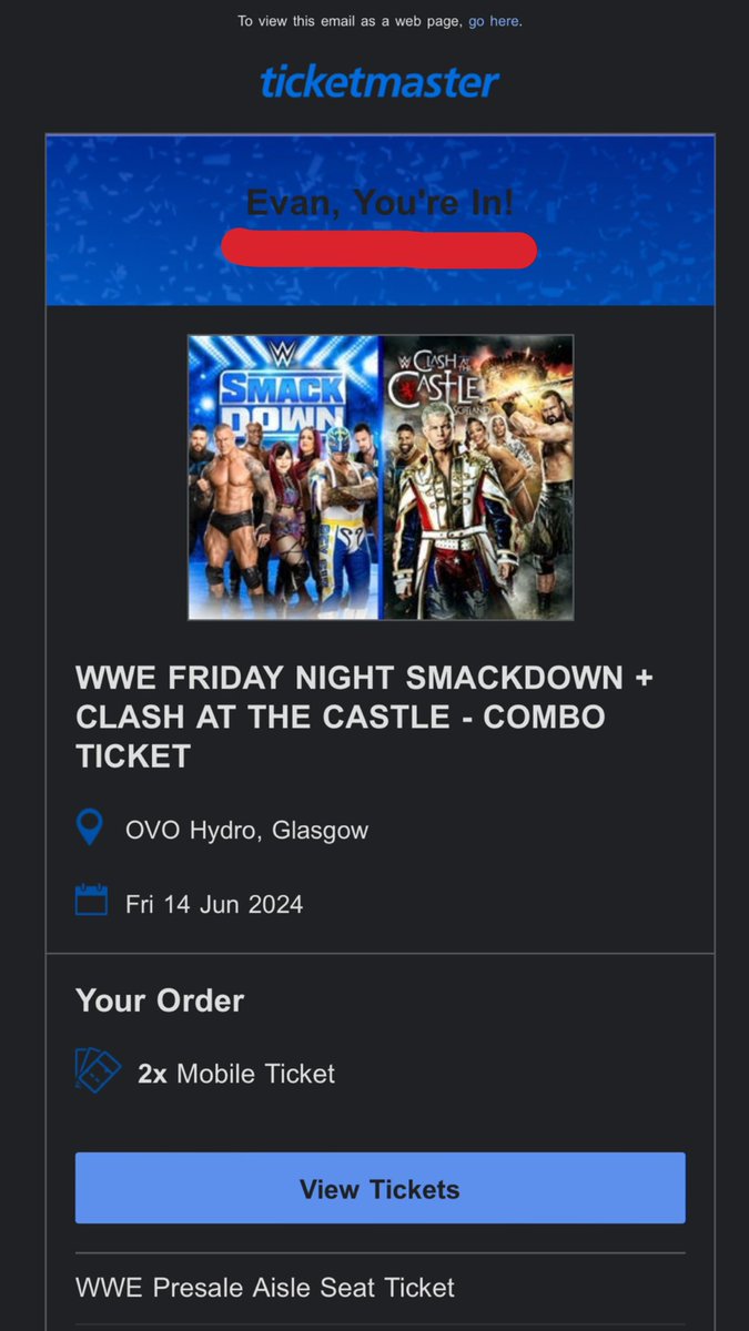 Selling two spare combo tickets for #WWECastle 

DM if interested 👍