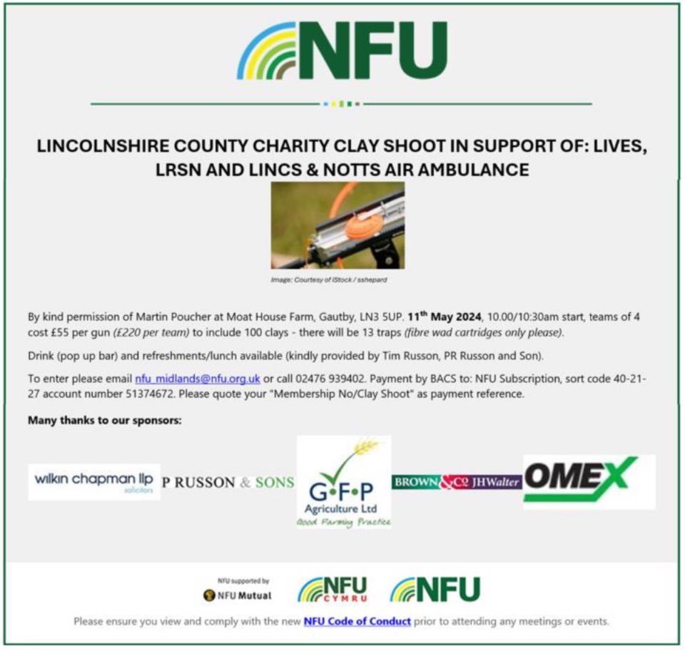 Join us for this year’s Charity Clay Shoot in support of 3 vital, local charities👇Come + join us and test your skills, have a catch up with fellow farmers, have some valuable time away from farm + just enjoy yourself.