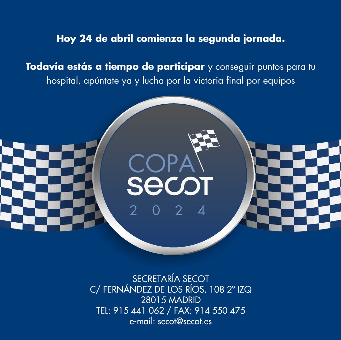 🔵🏆COPA SECOT 2024🏆🔵 El lunes finalizó la 1ª jornada de la #CopaSECOT, ¡y estuvo llena de emociones y duelos! Descubre la clasificación provisional por equipos y hospitales tras los primeros duelos: copasecot.com/resultados Todavía estás a tiempo de participar, ¡apúntate!