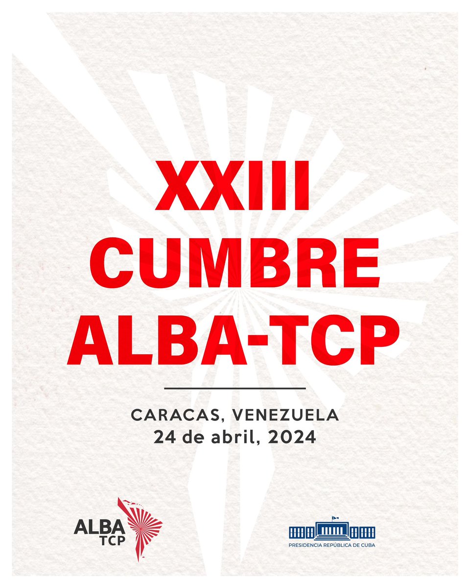 Viajamos hacia la hermana República Bolivariana de #Venezuela, para participar hoy en la XXIII Cumbre del @ALBATCP. Nos convoca la urgencia de fortalecer aún más ese mecanismo de integración que, como decía #Fidel, es “un ejemplo sin precedentes de solidaridad revolucionaria”.