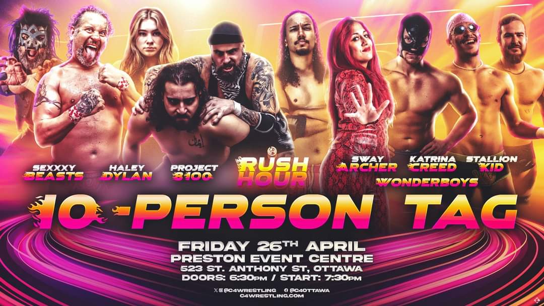 @DHDexterDoom @HADDYENT @haleydylan_ @SeXXXyEddy69 @AndyBelanger take on @SwayArcher @KatrinaCreed Stallion Kid and The Wonderboys FRIDAY @C4Wrestling !!