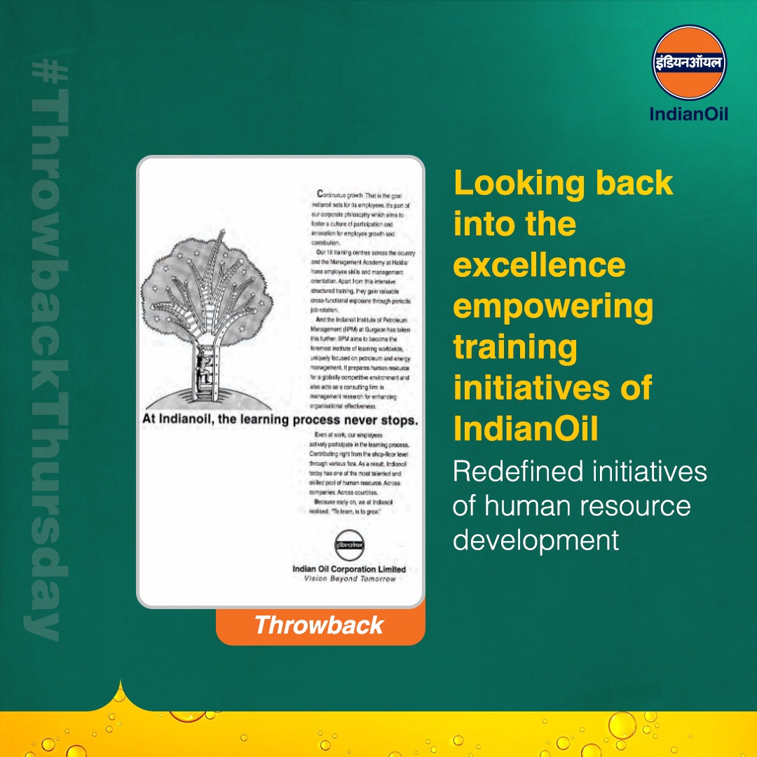 #IndianOil 
has prioritized training and development, notably through the IndianOil Institute of Petroleum Management (IiPM) at Gurgaon, crafting energy leaders since (1994-95). #ThrowbackThursday