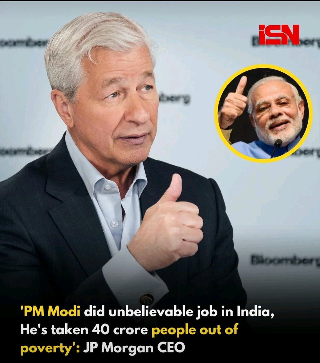 Jamie Dimon, CEO of JPMorgan Chase & Co., applauds Prime Minister Narendra Modi's remarkable efforts in India, acknowledging his transformative impact by lifting 400 million people out of poverty. #India #Leadership #TransformativeChange #NarenderModi