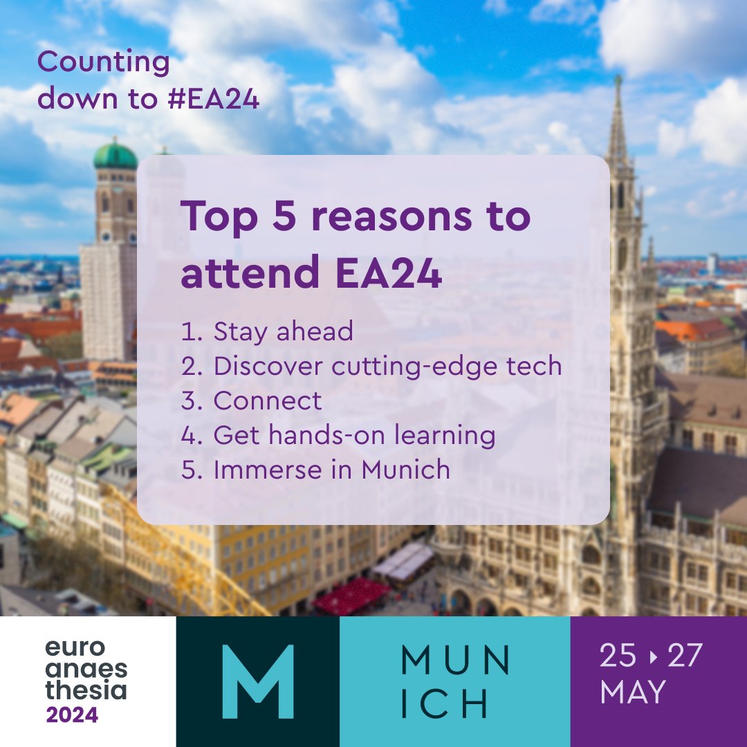 🌟 Join Euroanaesthesia 2024 🌟 1 Stay ahead of latest advancements 2 Discover cutting-edge innovations & tech 3 Connect & network internationally 4 Learn through workshops & simulations 5 Experience Munich 🔗hi.switchy.io/KWc3 #EA24 #IntensiveCare #Anaesthesiology
