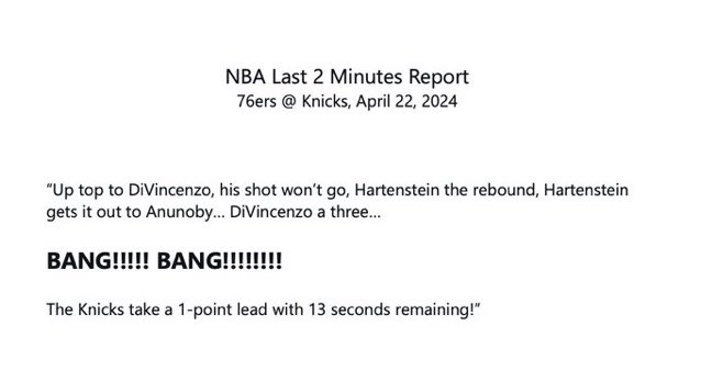MORourke00's tweet photo. @cbain100 The real last two minute report…#knicks https://t.co/Tgv273r1Fy