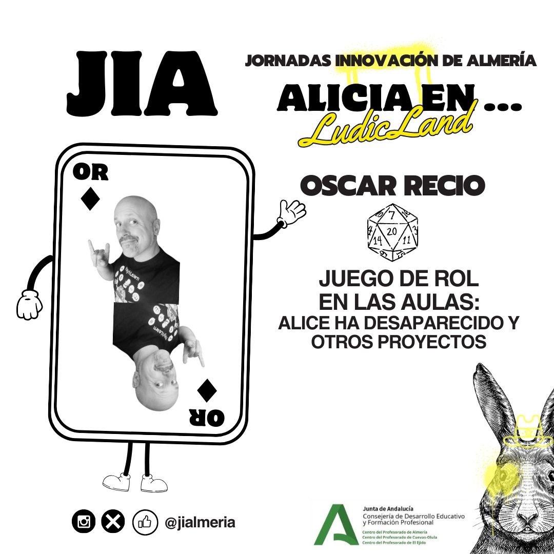 JIAlmeria's tweet photo. 🃏Taller 2️⃣ con @OscarRecioColl 

🎴Juego de rol en las aulas: Alice ha desaparecido y otros proyectos

🗓️ 10 y 11 de mayo

 #JIAlmeria #JIAlmeria24 

@cepalmeria @cepejido @cepcuevasolula @FormacProfAnd

Inscripción: https://t.co/WN6bbYKes7 https://t.co/srDHB8e4VU