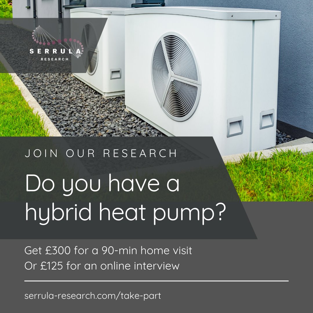 PaidResearchUK's tweet photo. New opportunity for paid research!

Are you a UK homeowner with a hybrid heat pump? 
Then we want to hear from you!

We're offering £300 for a home visit or £125 for a 90-minute Zoom call.

Apply now: https://t.co/XcIraUMrGJ

#hybridheatpump #heatpump #renewables #PaidSurveys https://t.co/XO3TeozIam