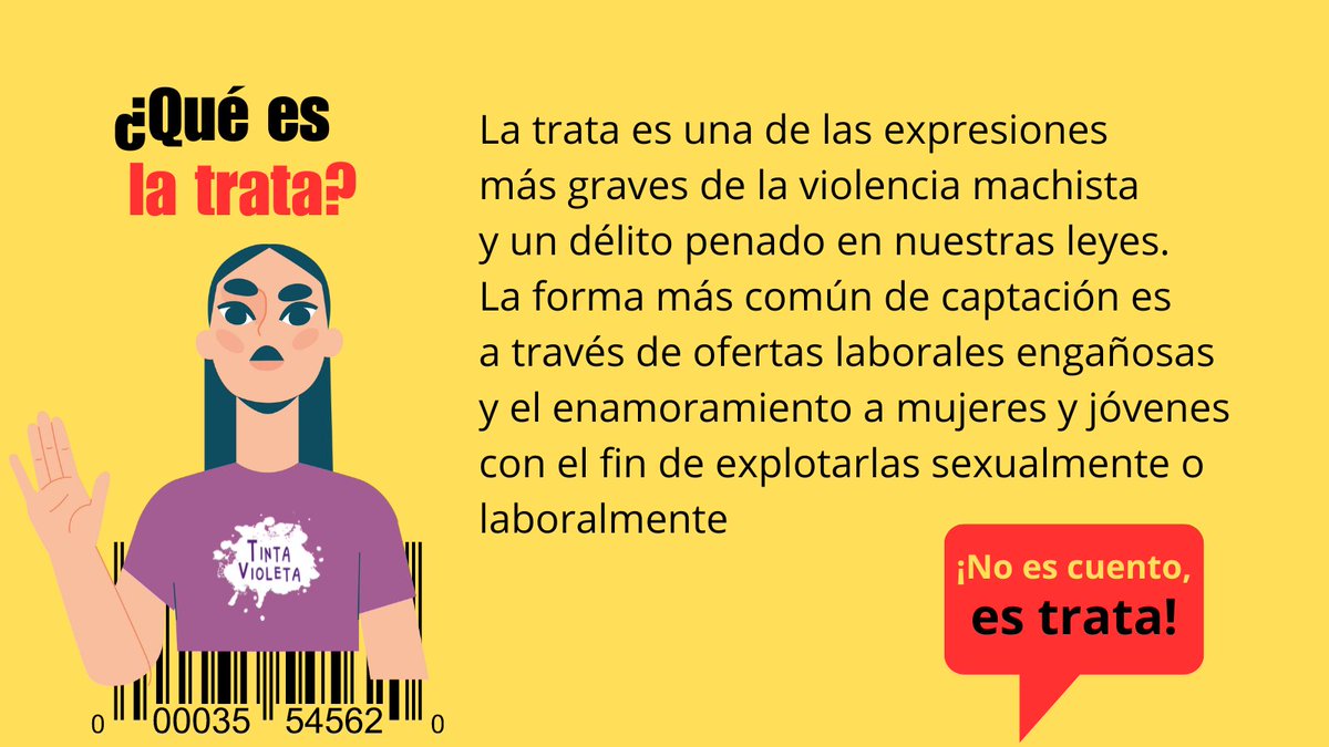 entintavioleta's tweet photo. ¿Sabes qué es la trata de personas?

La trata de personas afecta a miles de personas en el mundo 🌎 principalmente a mujeres, jóvenes y niñas.

➡️ Es una de las expresiones más graves de violencia de género y un delito penado en nuestras leyes

👁️‍🗨️ No creas en ofertas engañosas https://t.co/knOvQgy4aU