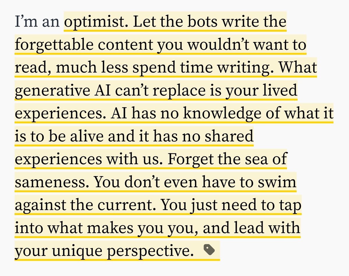 Let the bots write the forgettable content you wouldn't have wanted to read anyway... That line made my brain hurt a little bit, thinking on that Good one @amandanat ❤️❤️❤️ sparktoro.com/blog/you-are-y…