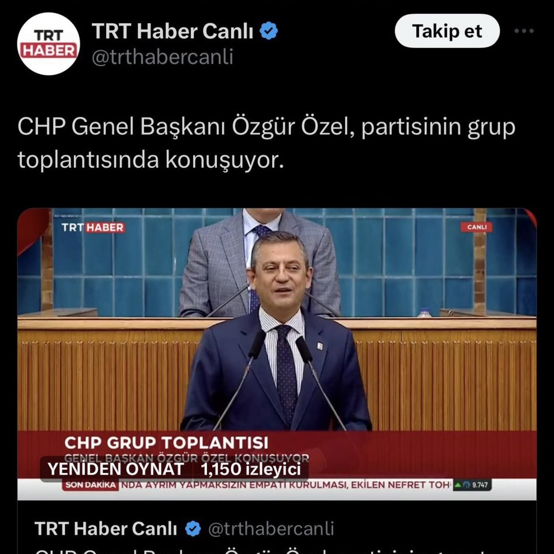 TRT, CHP'nin grup toplantısını canlı yayına alıp sosyal medyadan paylaşım yapıyor...