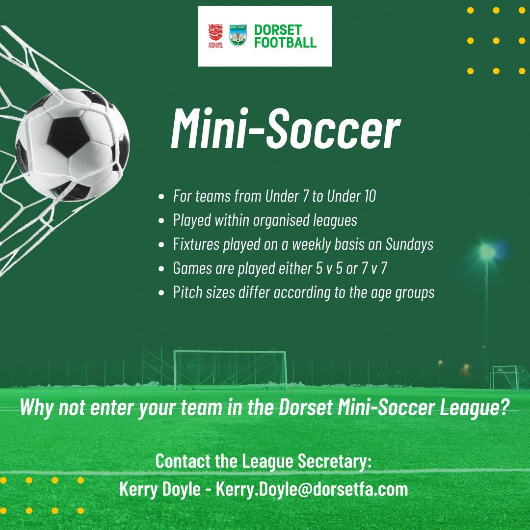Mini-Soccer League entry forms for next season (2024-25) were emailed out to club secretaries last week! 📩 If you would like to receive one, please email kerry.doyle@dorsetfa.com The deadline for entry is Wednesday 3rd July! 📅 #DorsetFootball