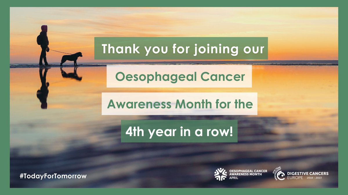 April has almost ended, but we'll continue to reflect on #OesophagealCancer awareness & prevention all year. Thank you to everyone who helped us amplify our message!
We would love to hear from you on what you want to see changed. 
📩natasha@digestivecancers.eu
#TodayForTomorrow