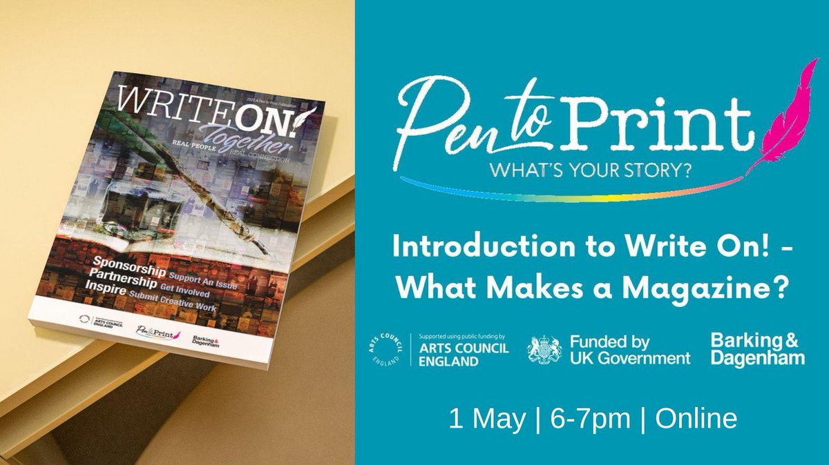 **1 Week To Go** Pen to Print: Introduction to Write On! – What Makes a Magazine? with Editor Madeleine F White When: 1 May, 6-7pm Where: Online Book Here: pentoprint.org/eventbrite-eve…