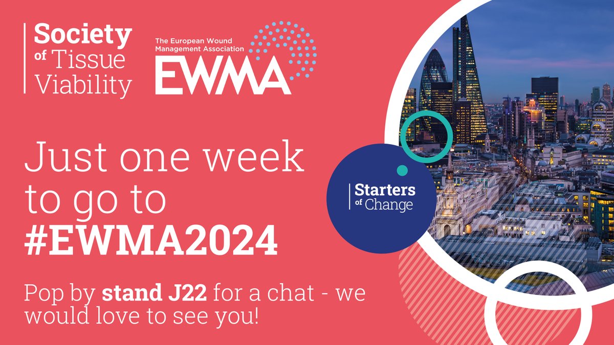 We can't wait - just one week to go to #EWMA2024 - if you are attending, please stop by stand J22 for a chat - we would love to see you❤️. Find out more about what we are up to at the conference here ➡️ societyoftissueviability.org/ewma-sotv-2024… #woundmanagement #woundcare