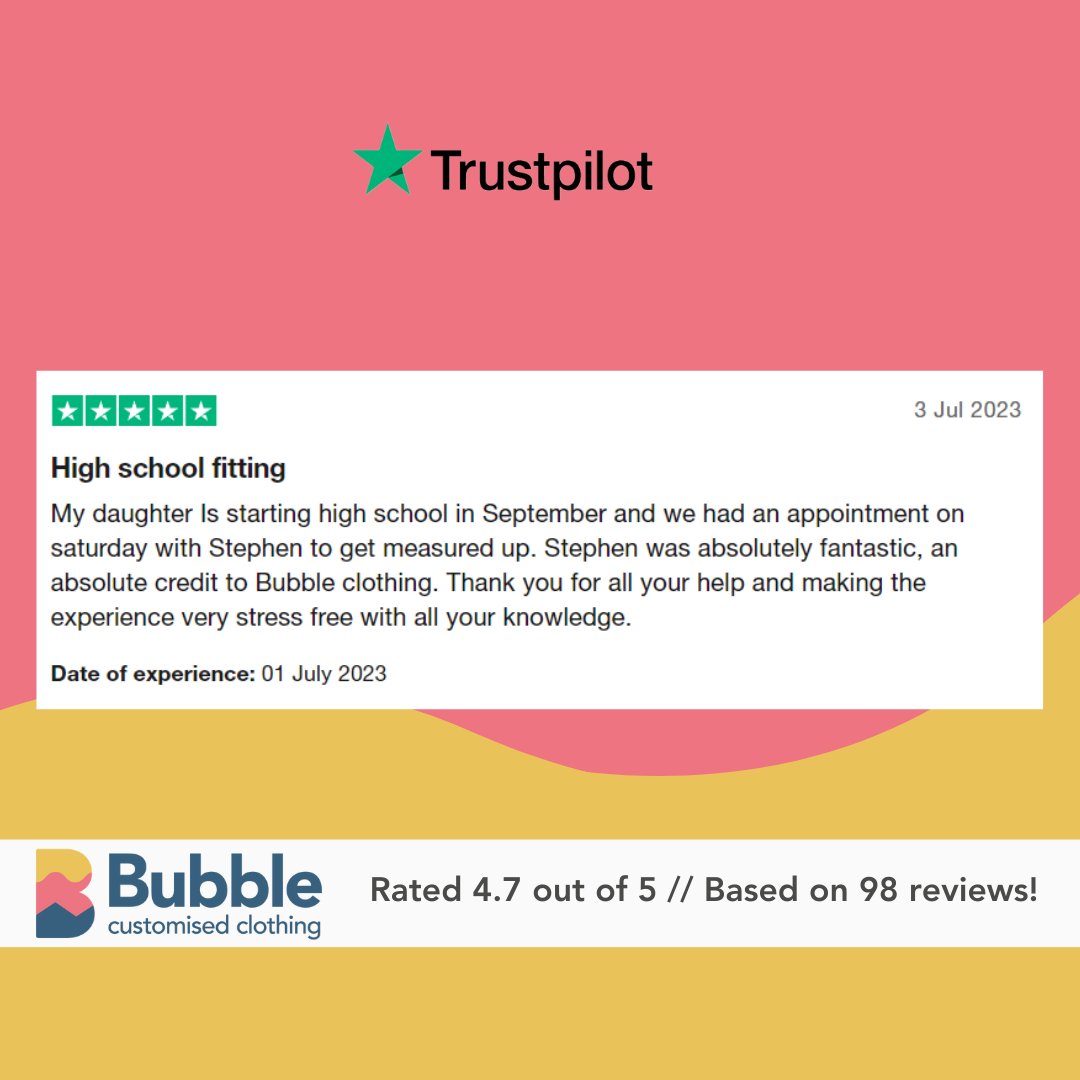 We're absolutely thrilled to share this heartwarming review praising our school uniform fitting appointments, with a shoutout to Stephen! We aim to make our uniform fittings as stress free as possible, and we're overjoyed that Stephen made this experience seamless for you.🌟