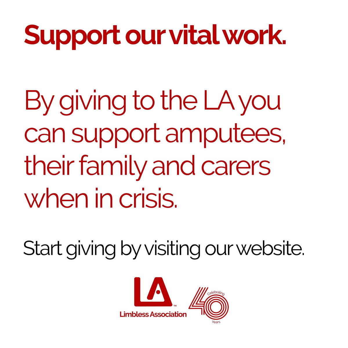 Support #amputees, their families & carers who are in crisis by generously giving to the LA today.

From connecting the #LimbDifference community at our Support & Connect Hubs to vital peer support from our Volunteer Visitors.

Start your giving journey ➡️ limbless-association.org/fundraising-ov…