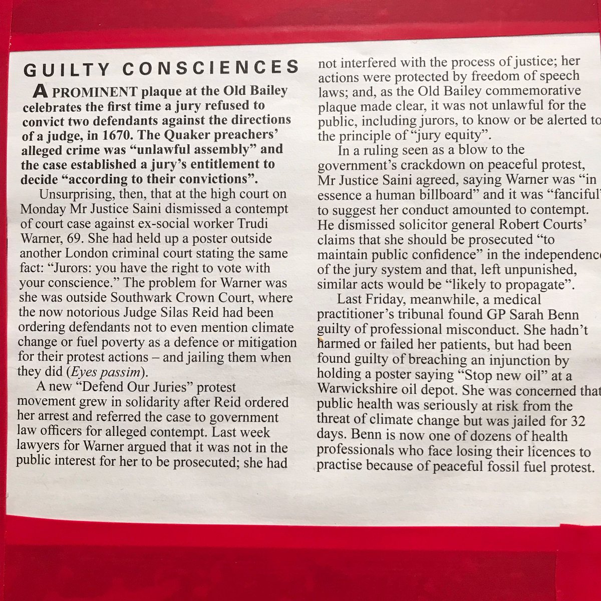'GUILTY CONSCIENCES' @PrivateEyeNews draws the connection between #TrudiWarner and #DrSarahBenn, whose stars will long outshine their morally bankrupt persecutors @gmcuk @robertcourts #JudgeSilasReid