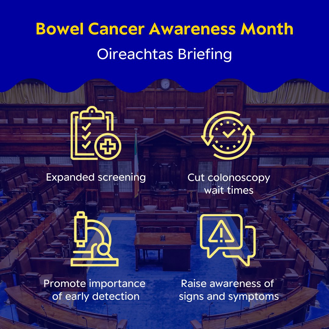 As #BowelCancerAwarenessMonth draws to a close, we’ll be joined by Bowel Cancer survivor Paul Vickers, and Consultant Oncologist, Prof. David Gallagher, as we meet TDs and Senators to press the need for expanded screening and cutting down colonoscopy wait times.