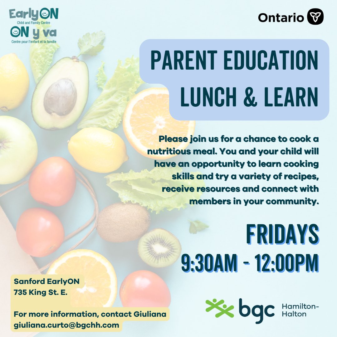 Head to the Sanford EarlyON Centre for their fun (and delicious!) Lunch &amp; Learn program on Fridays🥦🍑