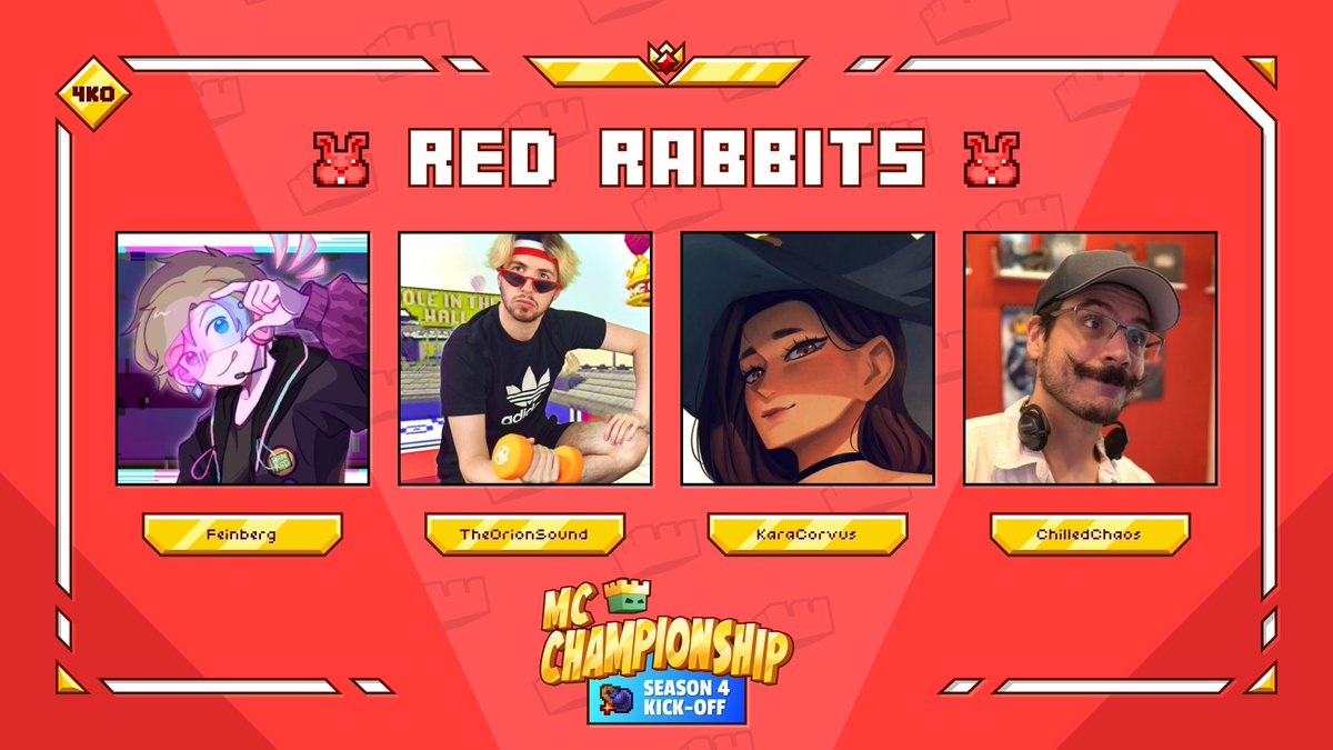 👑 Announcing team Red Rabbits!👑 @feinberg_mc @TheOrionSound @KaraCorvus @ChilledChaos Watch them in MCC on Saturday 4th May at 8pm BST!