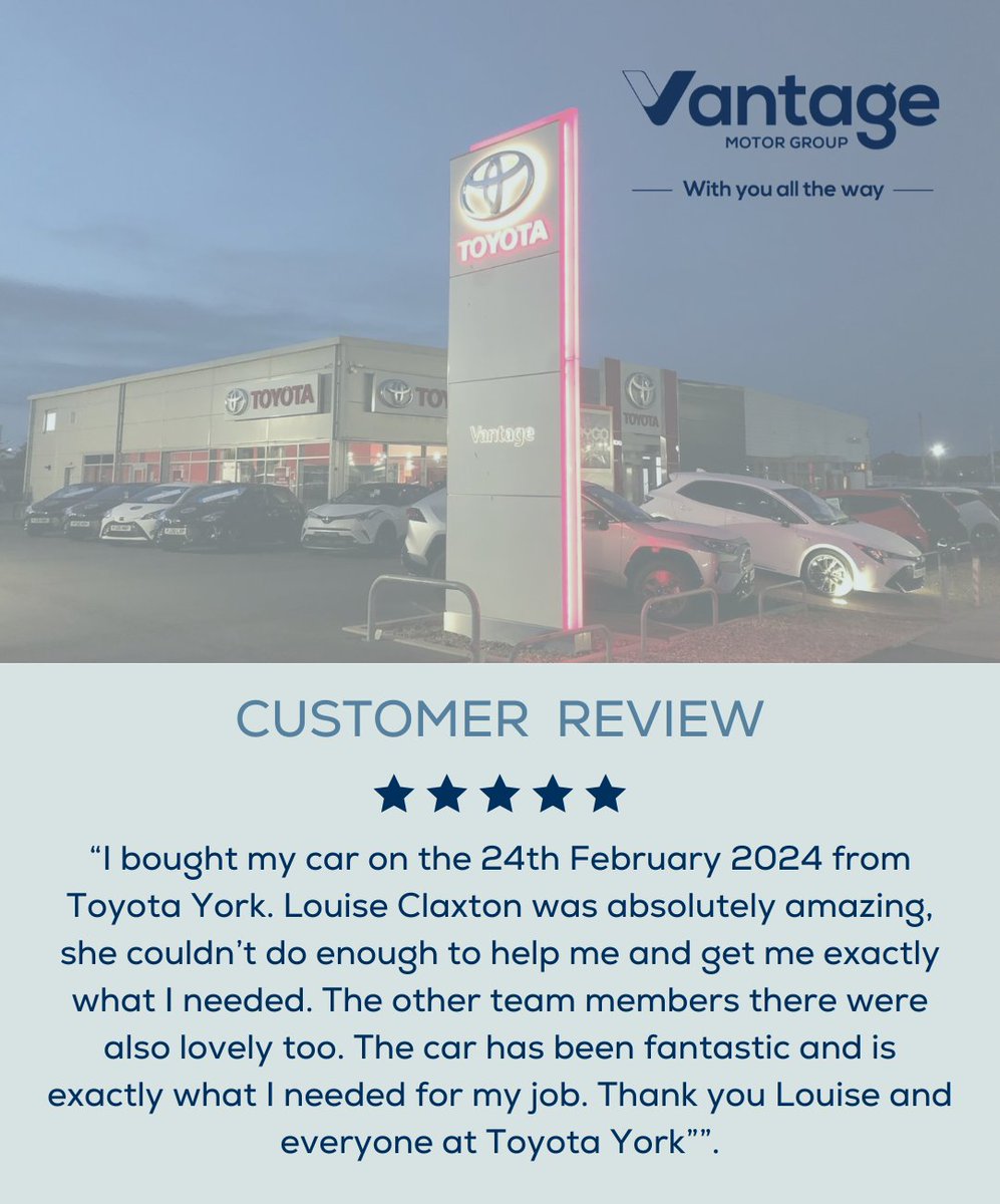 A massive thank you to our customers for the fantastic review! We're thrilled to have gone above and beyond for you at Toyota York! #CustomerReview #Appreciation #Toyota