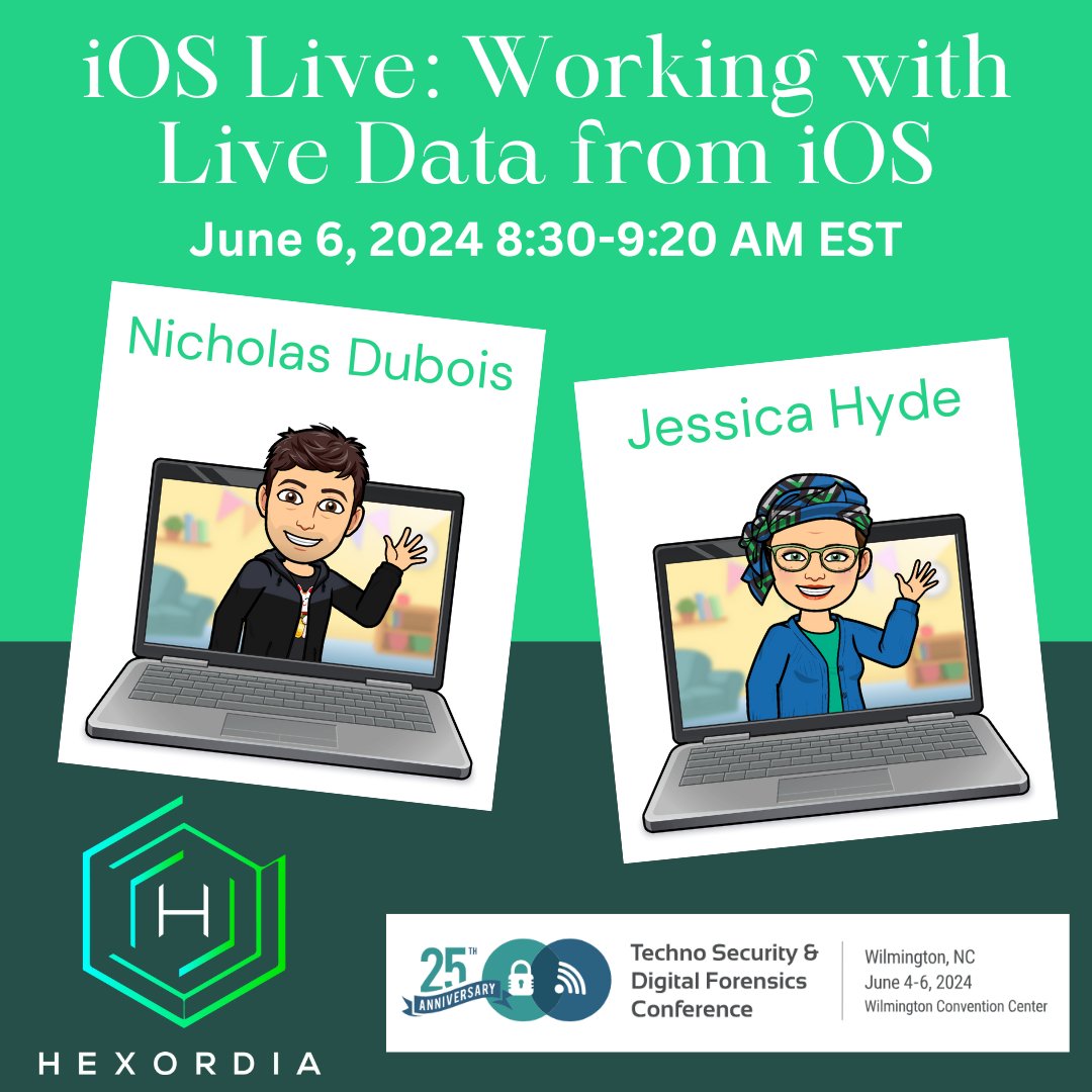 Join @‌b1n2h3x and @‌nootnoot4n6 at their iOS Live: Working with Live Data from iOS talk at the #TechnoSecurity Conference! Discover how important device information can be identified through monitoring raw data sent via USB protocol. Register today: ow.ly/sWtl50Rh98K #DFIR