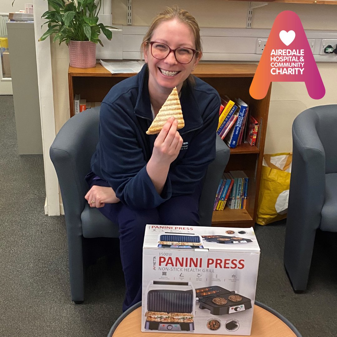 If this smile doesn't make your #WhatWeDidWednesday, we don't know what will 🥪 Respiratory Community Nurse, Sophie Carrow is proudly showing off the teams new panini press we recently funded, we're happy to see it's being well used 🧡 #ShowYourLoveForAiredale #TeamAiredale