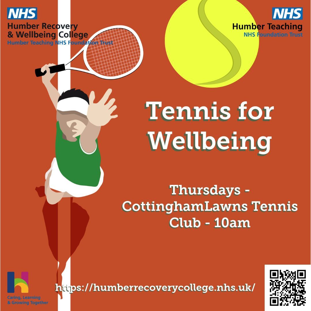 Tennis is back in Cottingham! Joe's tennis sessions are now at Cottingham Tennis Club No previous tennis experience required - equipment provided @HumberNHSFT @HumberVoluntary #tennis #recoverycollege #wellbeing #mentalhealth #freeclasses #tennisclub