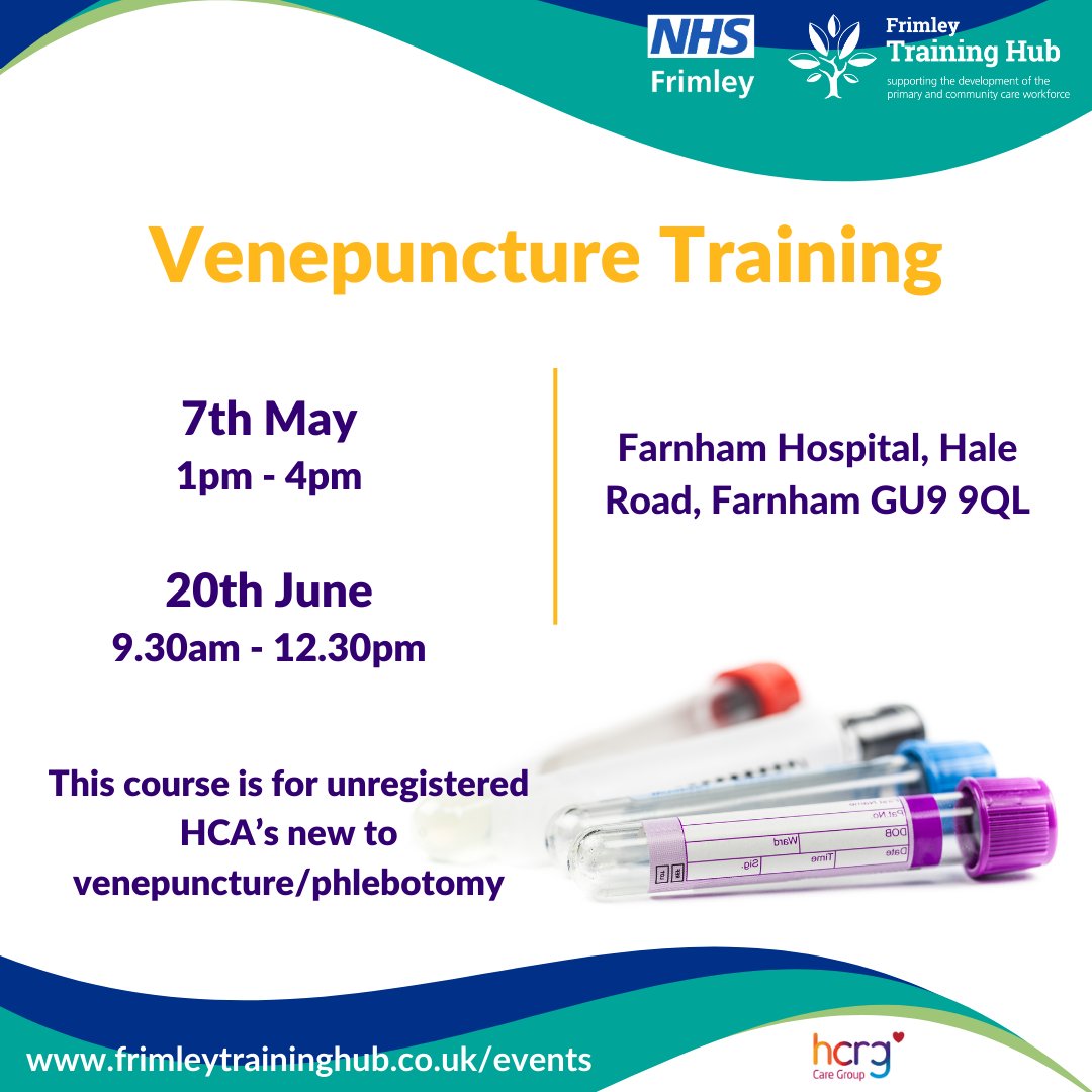 Are you an unregistered HCA and new to venepuncture/phlebotomy? New dates are now available. For more information and to book, use the links or visit our website. 7th May: bit.ly/3UqOmAR 20th June: bit.ly/445b30p #LearningNeverEnds #Venepuncture