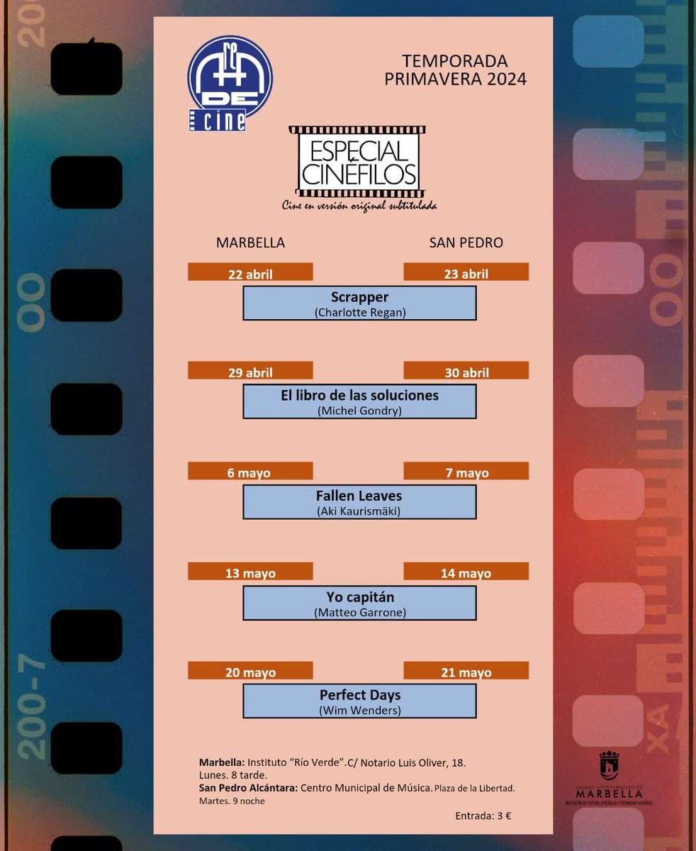 raulsmancilla's tweet photo. 📽️ Ya arrancó la Temporada de Primavera del Área de Cine de @marbellacultura y @cultura_s_pedro con esta espectacular programación! Nos vemos en el cine! https://t.co/rugOAEdswn