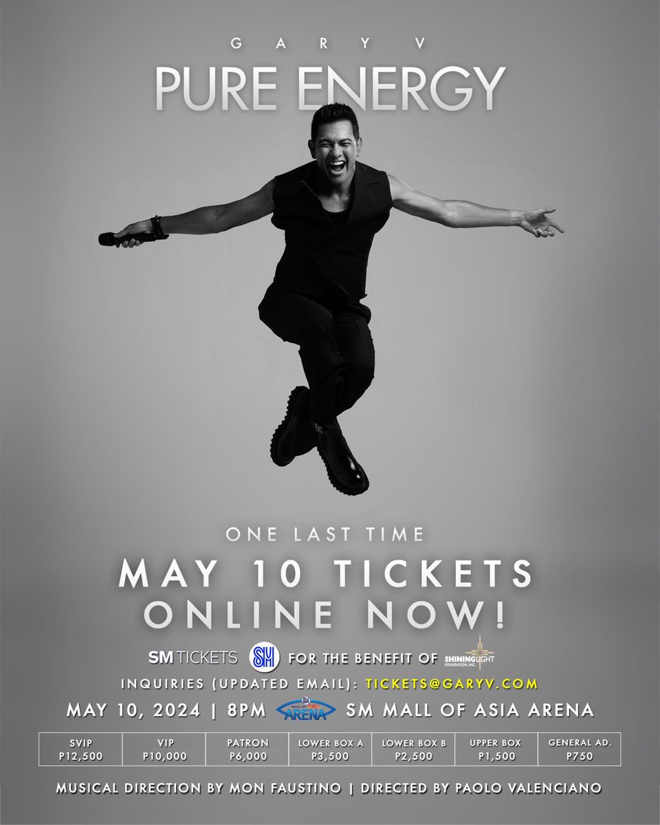 Our MAY 10 tickets for @GaryValenciano1 PURE ENERGY One Last time are now ON SALE at TONIGHT Wed Right here at this link!!! smtickets.com/events/view/13… #garyvpureenergy #PureEnergyOneLastTime #GaryValenciano #MOAArena
