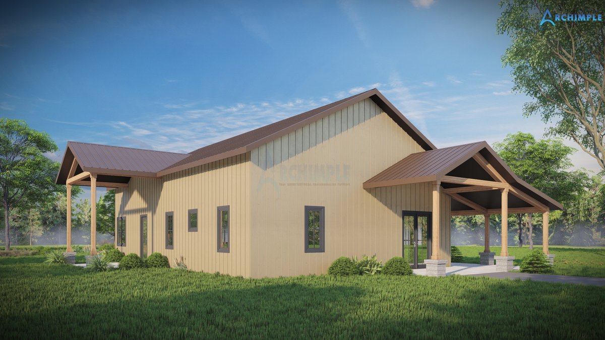 archimple_llc's tweet photo. 1772 SQFT Barndominium offers comfort and style with a wrap porch.Inside, enjoy a great room flowing into an open kitchen, 3 bedrooms and practical features like a jack-and-jill bath and rear porch utility access. for details:https://t.co/S2pyLkVvsP https://t.co/yEAvX3cwVJ