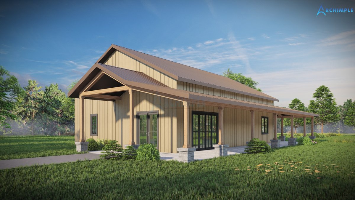 archimple_llc's tweet photo. 1772 SQFT Barndominium offers comfort and style with a wrap porch.Inside, enjoy a great room flowing into an open kitchen, 3 bedrooms and practical features like a jack-and-jill bath and rear porch utility access. for details:https://t.co/S2pyLkVvsP https://t.co/yEAvX3cwVJ