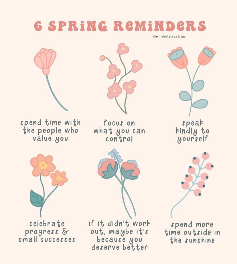 It’s Wellness Wednesday 🙌🩵- and here are some lovely spring wellbeing reminders 🌷🪻 #bridgendyouthcouncil #wellnesswednesday #springtime #wellbeing #midweekmotivation