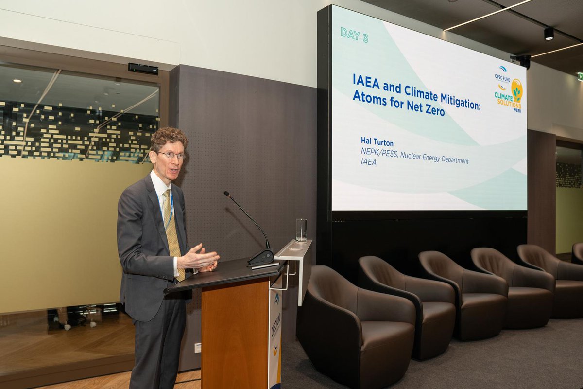 .@iaeaorg’s Hal Turton, NEPK/PESS, Nuclear Energy Department, explores #nuclearenergy's pivotal role in providing clean & reliable #energy, bolstering #climateresilience and supporting sustainable #development in the session “IAEA & #ClimateMitigation: Atoms for #NetZero”. 🌐