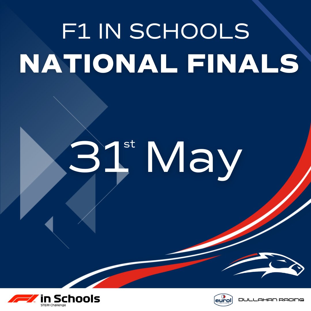 We are delighted to announce the @f1inschoolsirl National Finals will take place on the 31st of May 2024 at the @universityoflimerick

#eurol #f1 #dullahanracing #stem #sponsorship #engineering #f1inschools #school #greystones #stdavidsgreystones #nationalfinals