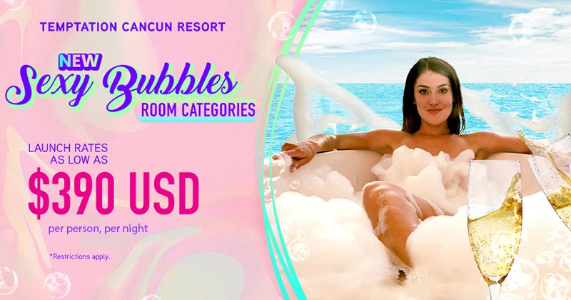 Starting at $390 PP/PN, indulge in a Sexy Bubbles room at Temptation! 🥂🫧  
Details: best-online-travel-deals.com/desire-resorts… 
#mexico #rivieramaya #traveldeals #vacation