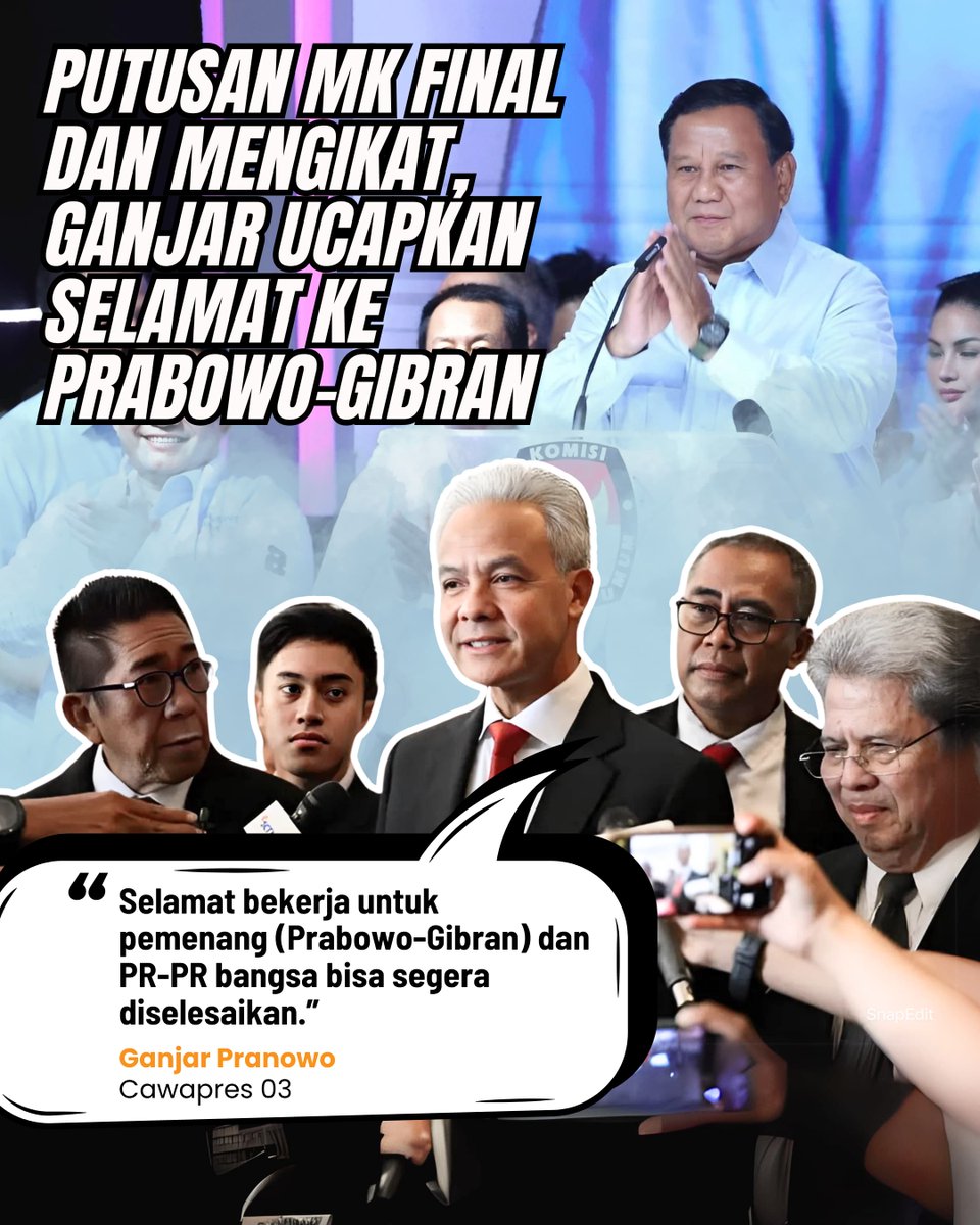 Selamat bekerja mengemban amanat yg sangat berat ini, semoga semua pihak dapat bersatu membangun indonesia. 
#PrabowoPresiden