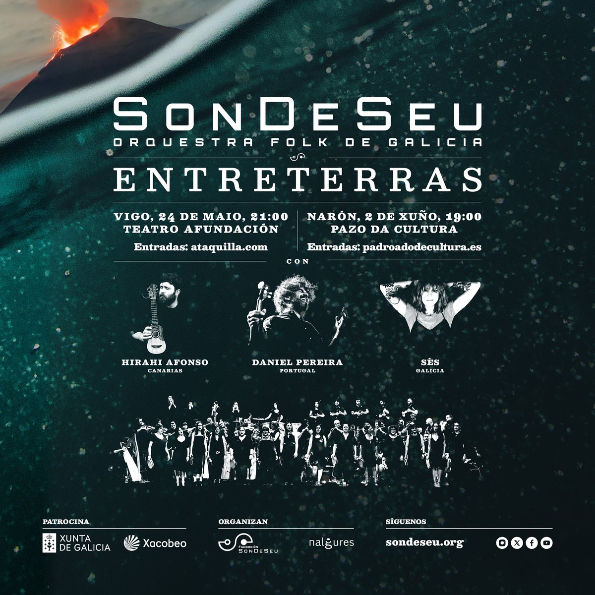 Presentámosvos Entreterras, un novo directo de SonDeSeu con @ses_musica, @hirahiafonso e @danielpereiracristo que terá lugar en Vigo (Teatro Afundación, 24 de maio) e Narón (Pazo da Cultura, 2 de xuño). Entradas xa dispoñibles para o concerto de Vigo en ataquilla.com