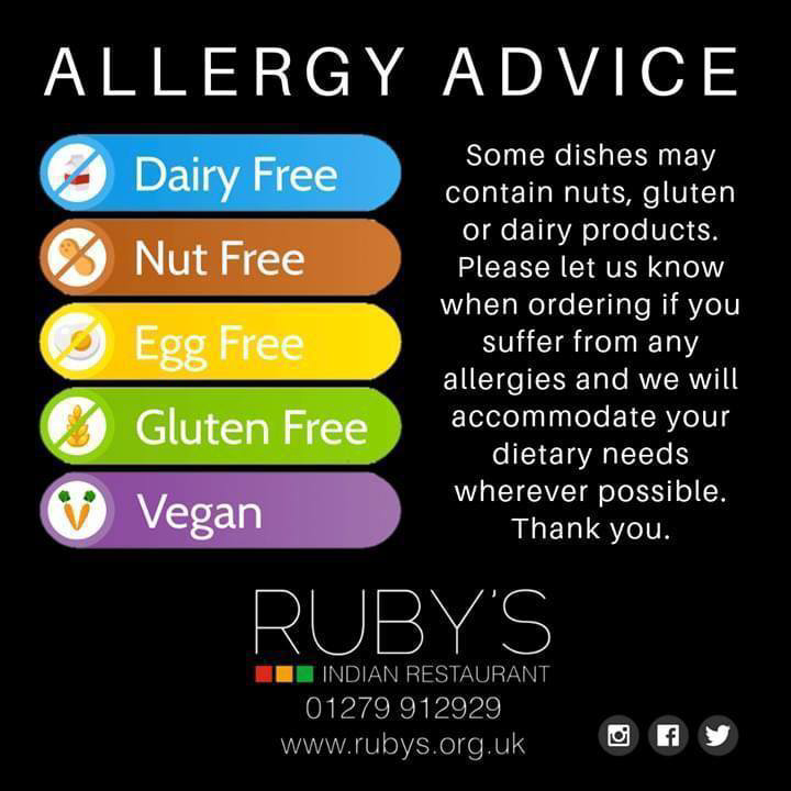 ⚠️FOOD ALLERGIES⚠️ If you have any #foodallergies, please let us know when placing your order 😀🙏🏼🥘🍛

rubys.org.uk | 01279 912929 (opt2)

#rubysrestaurant #bishopsstortford #authenticindiancuisine #indiantakeaway