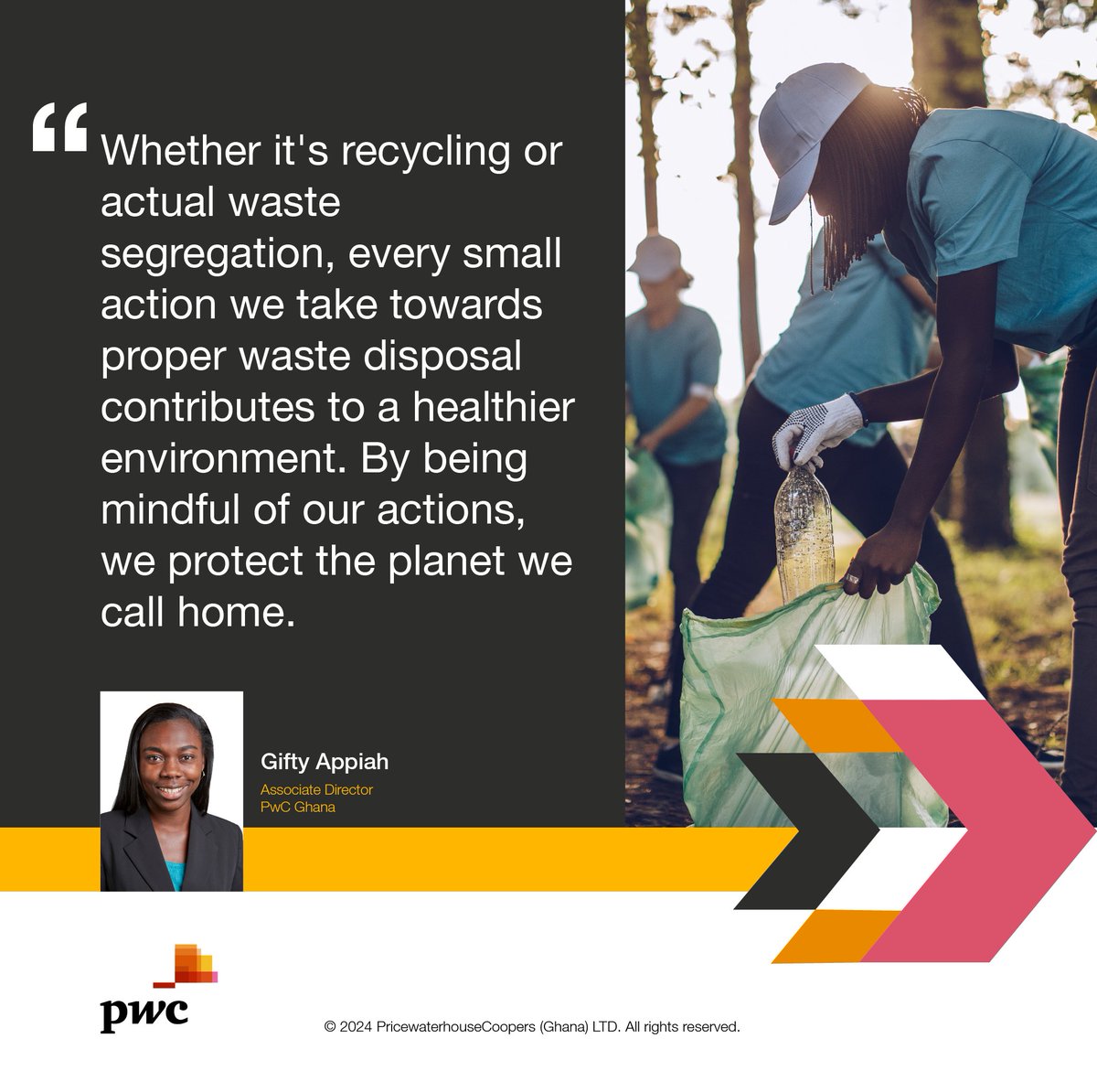 We are still shining a spotlight on the environment! Recycling leads the way. How does your organisation tackle waste management? 

#PwCProud  #Sustainability #ProtectthePlanet #RecycleRight #ESG