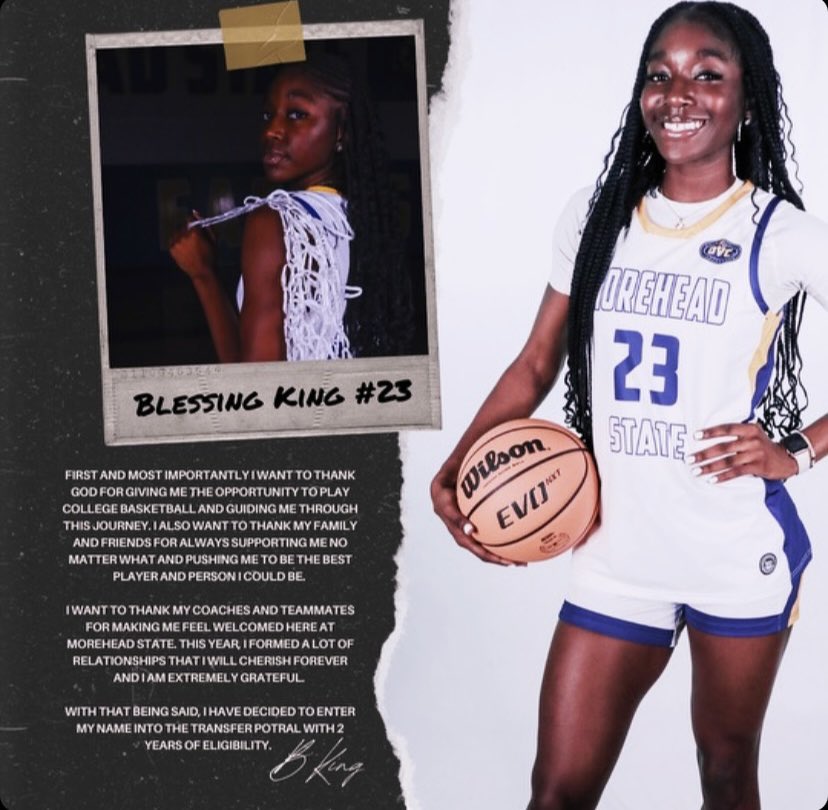 ATTENTION Women's College Basketball Coaches: If you are in the need of a rebounding guard, Blessing King ( @blessingking_ ) is in the transfer portal out of Morehead State. The 5'11 guard from Columbus, Ohio was third in the nation in individual Offensive Rebound Percentage…