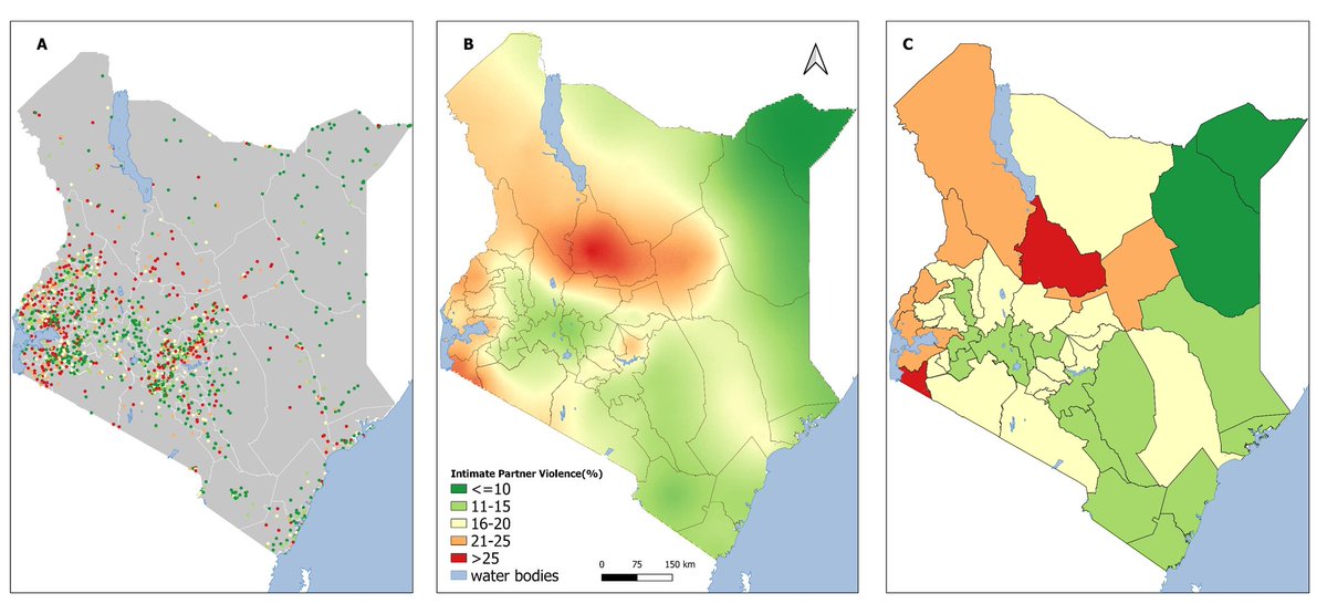 _marymuthee's tweet photo. In my final year BSc project @TU_Kenya, I used @DHSprogram data to #map intimate partner violence using #geostatistical models.

 Results show counties with high prevalence and hotspots within counties. #Spatial modelling guided by @Pete_M_M https://t.co/klsZYZKSpz