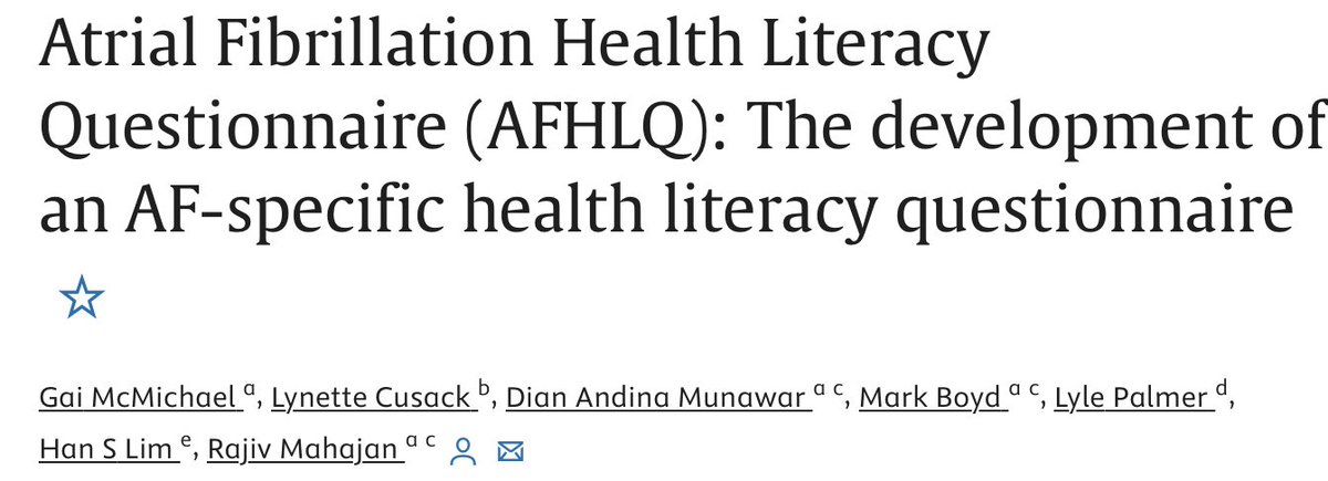 🆕AHFLQ - a novel PROM assessing specific health literacy and knowledge of risk factors in patients with AF developed by @Rajiv_EP et al. 👉bit.ly/49MlO97 @ElsevierConnect @ElsevierNews @BetzKonstanze @HenrikeHillmann